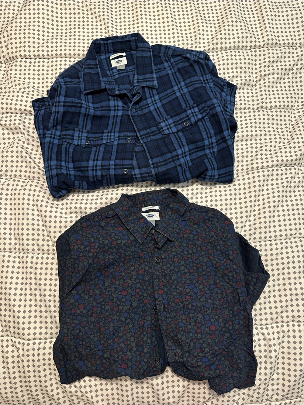 Two Old Navy Patterned Long Sleeve Button Down Shirts